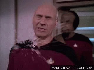 Picard gets hit by a snowball from the holodeck